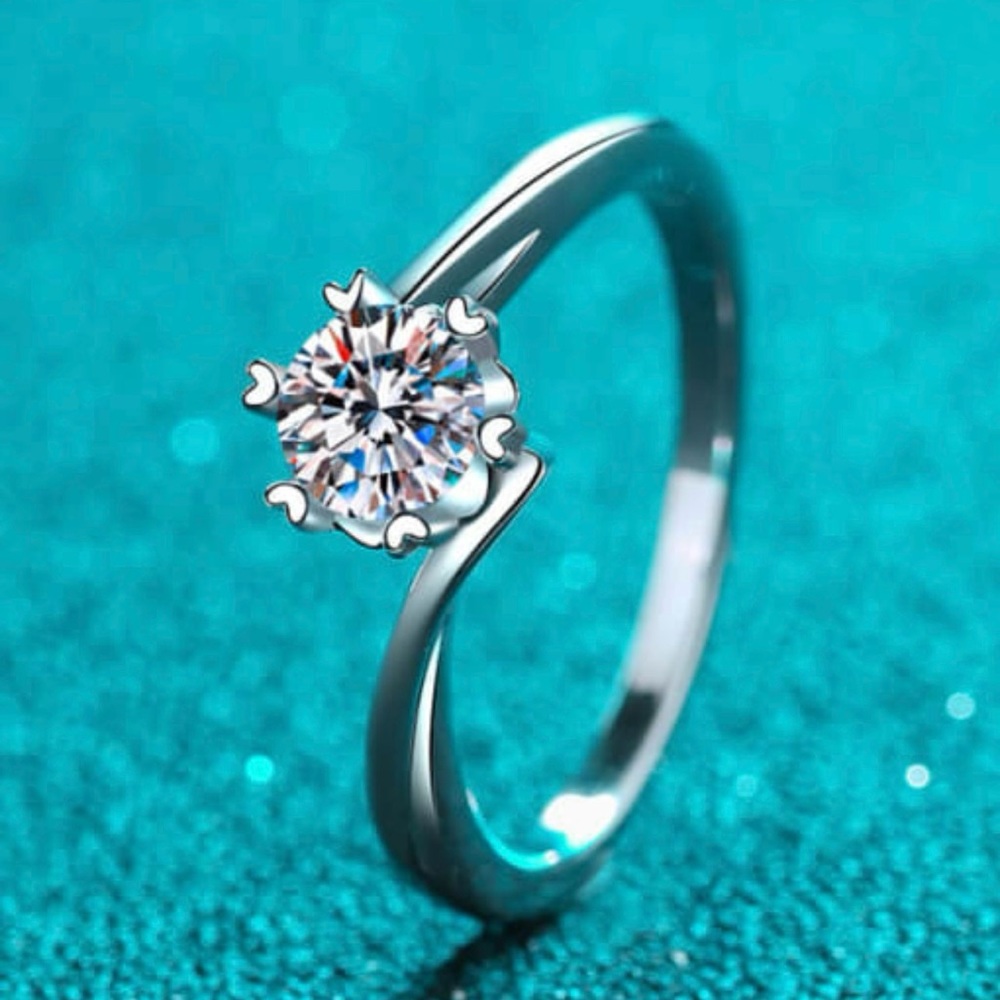 SOLID STERLING SILVER 925 flower Moissanite ring
